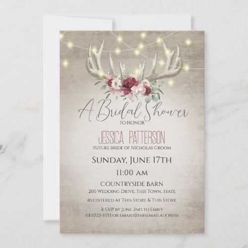 Antlers and Lights Floral Bridal Shower  Invitation