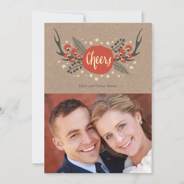 Antlers and Pine Holiday Photo Card (Front)