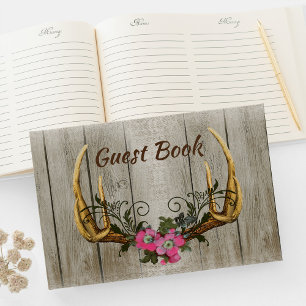 Antlers and Pink Roses Guest Book