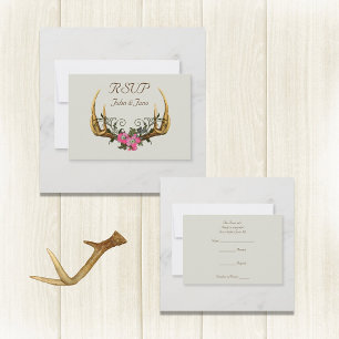 Antlers and Pink Roses RSVP Card