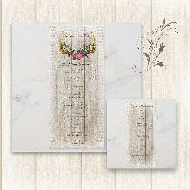 Antlers and Roses Pink Wedding Program (Creator Uploaded)