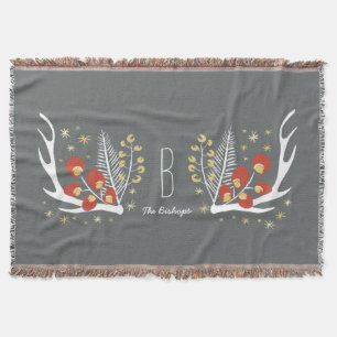 Antlers Berries and Pine Throw Blanket
