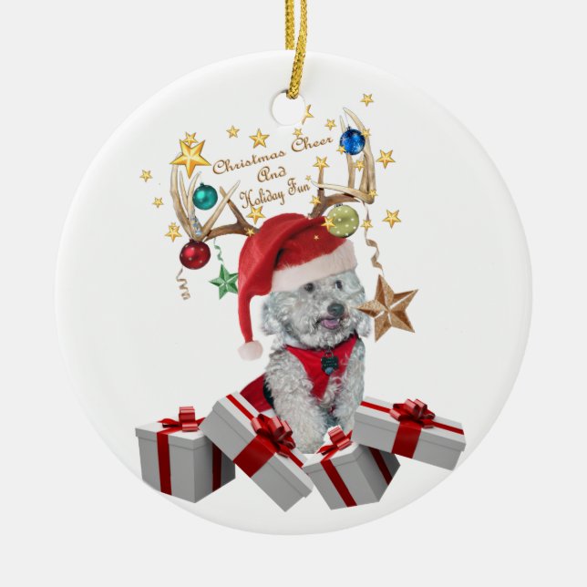 antlers,christmas and the cockapoo ceramic ornament (Front)