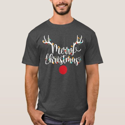 Antlers Christmas Lights Reindeer Face Rudolph Red T_Shirt