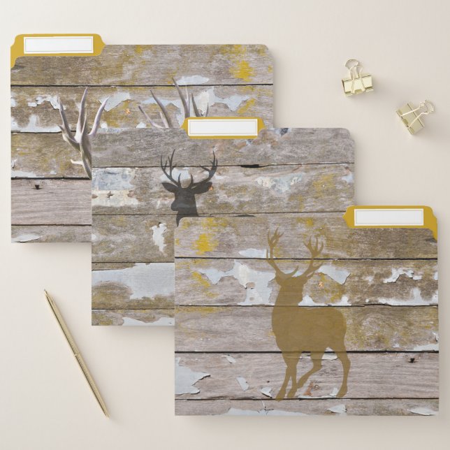 Antlers Deer Hunter Distressed Wood Design File Folder (Set)