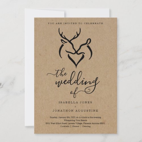 Antlers Doe  Deer Heart Hunters Wedding Invitation