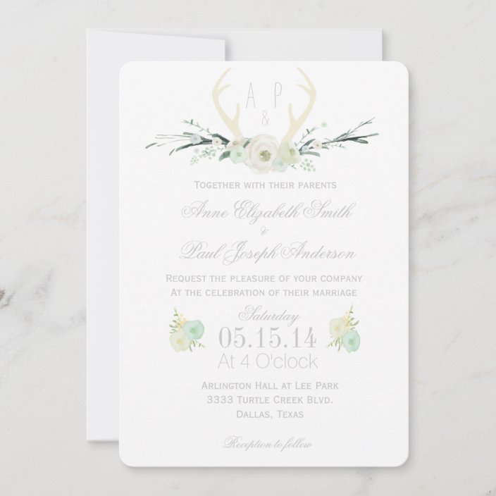 Antlers floral wedding invitation | Zazzle.com