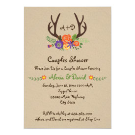 Antlers & flowers monogram wedding couples shower card