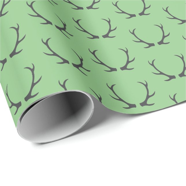 Antlers Gift Wrap Wrapping Paper Green (Roll Corner)
