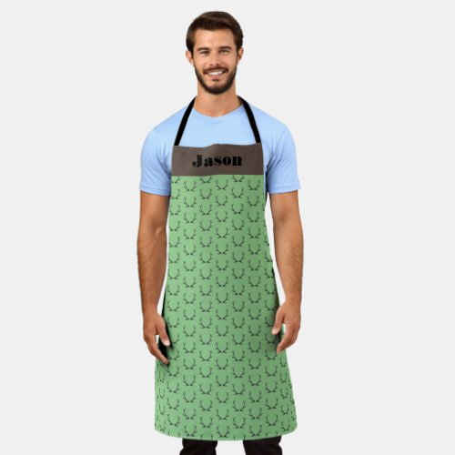 Antlers Green Personalized Men Apron Hunter Gift