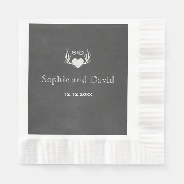 Antlers & Heart Tying The Knot Wedding Napkins (Front)