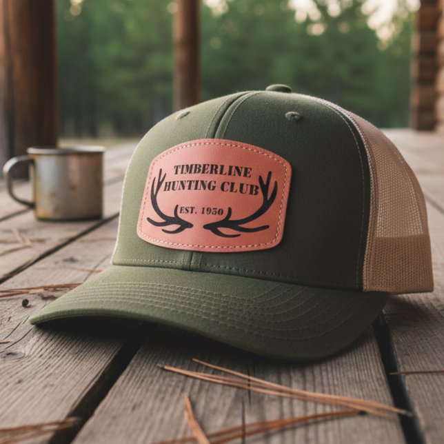 Antlers Hunting Club Hunter Group Trip Keepsake Leather Patch Hat (Creator Uploaded)