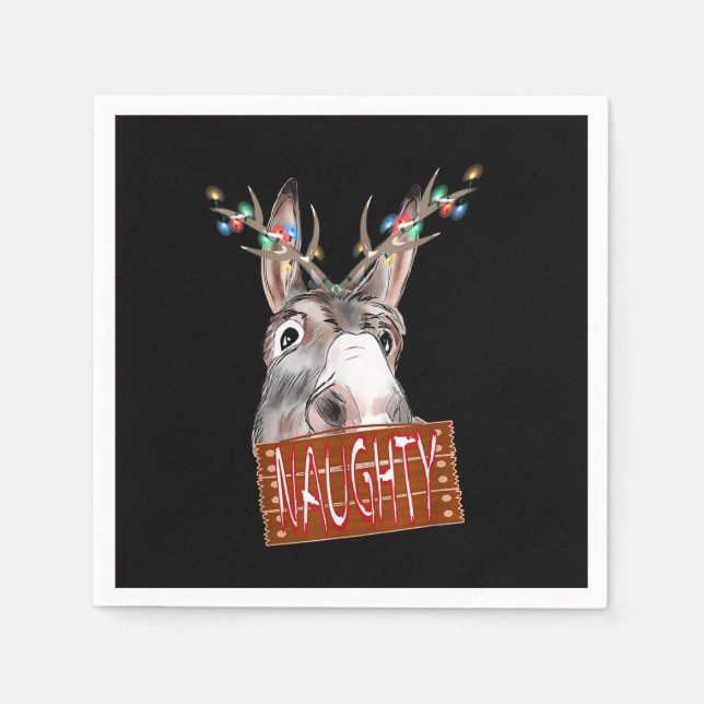 Antlers Lights Naughty Sign Funny Christmas Donkey Napkins (Front)