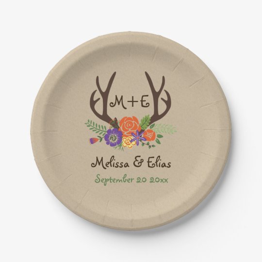 Antlers & orange purple flowers rustic wedding paper plate | Zazzle.com Antlers & orange purple flowers rustic wedding paper plate | Zazzle.com