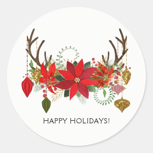 Antlers Ornaments Floral Antlers Holiday Rustic Classic Round Sticker