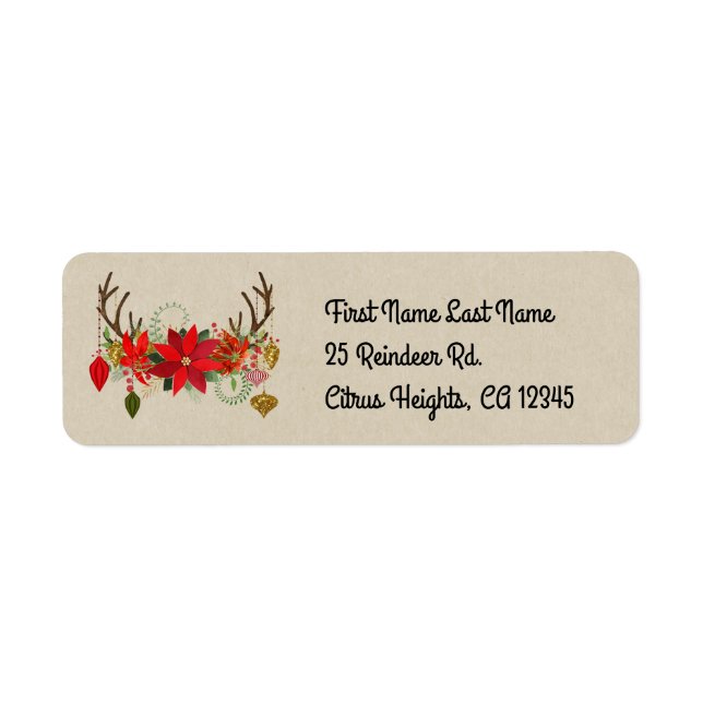 Antlers Ornaments Floral Antlers Holiday Rustic Label (Front)