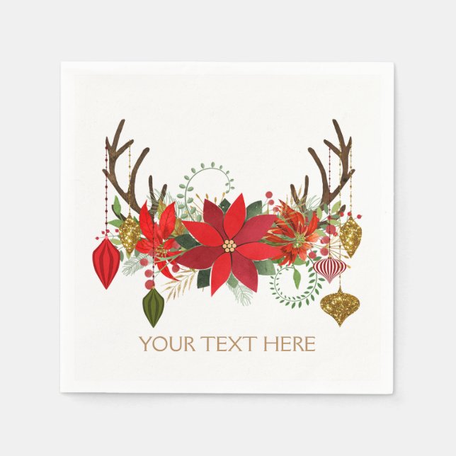 Antlers Ornaments Floral Antlers Holiday Rustic Napkins (Front)