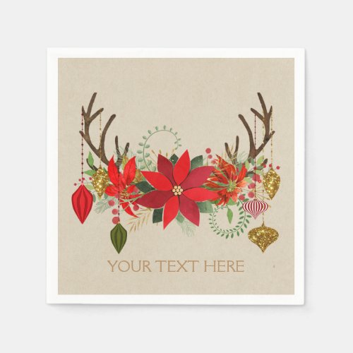 Antlers Ornaments Floral Antlers Holiday Rustic Paper Napkins