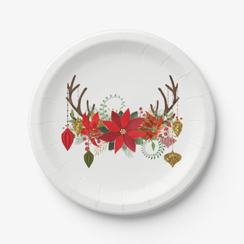 Antlers Ornaments Floral Antlers Holiday Rustic Paper Plates