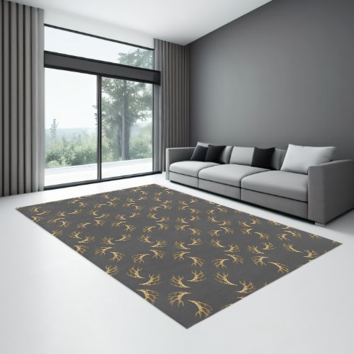 Antlers Pattern Dark Brown Black Rug