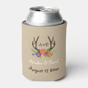 Antlers & purple, orange flowers woodland wedding can cooler