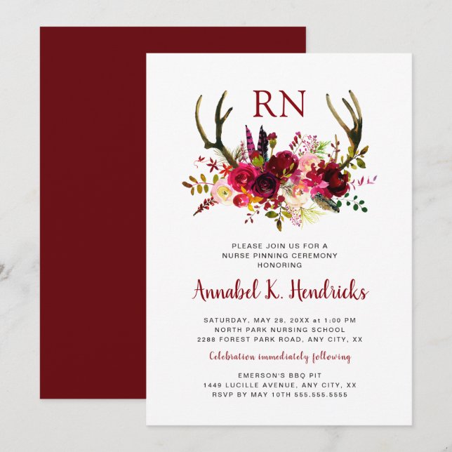 Antlers RN pinning ceremony / celebration party Invitation (Front/Back)