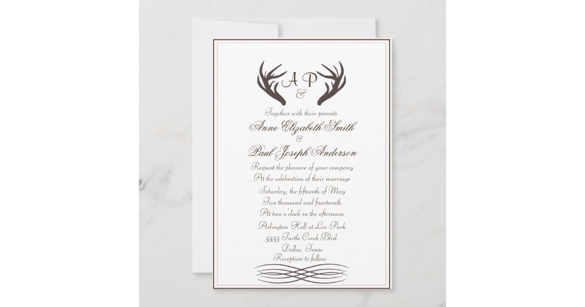 Rustic Antler Monogram Wedding Invitations