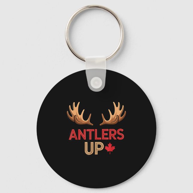 Antlers Up Canadian Pride Funny Canada Flag Moose  Keychain (Front)