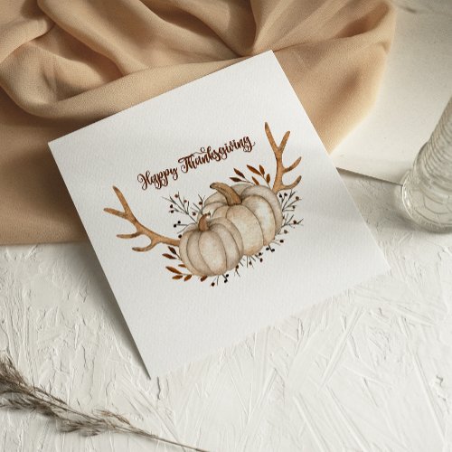 Antlers Watercolor Pumpkin Happy Thanksgiving card