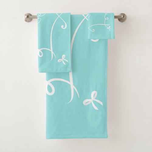 Antoinette Blue Elegant Emblem Filigree Bath Towel Set