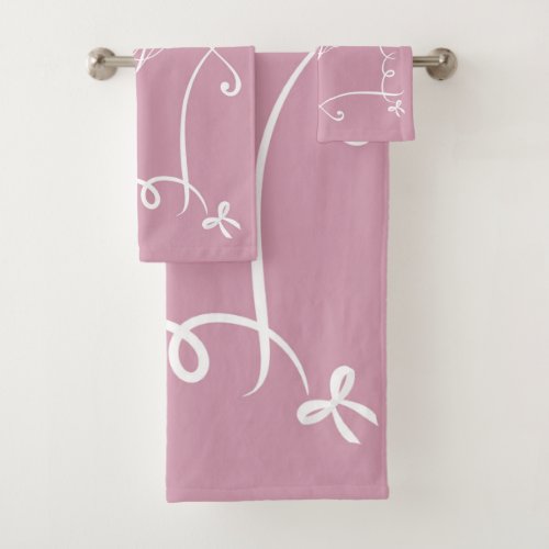 Antoinette Dusty Rose Elegant Emblem Filigree Bath Towel Set
