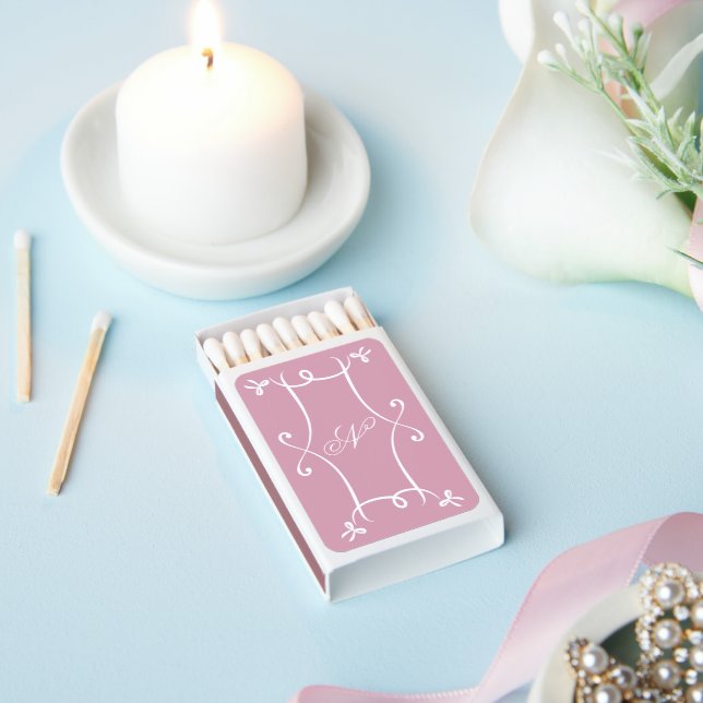 Antoinette Dusty Rose Elegant Emblem Filigree  Matchboxes (Insitu)