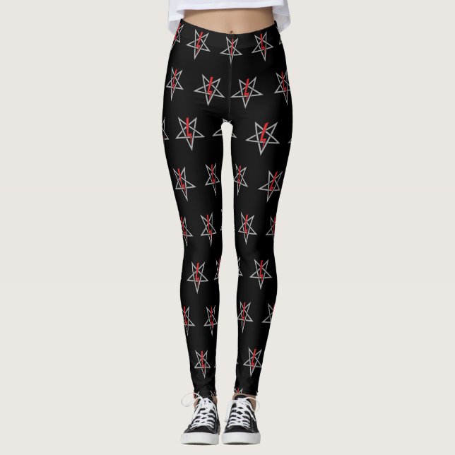 Anton LaVey Sigil (2 inch logo size) {Red} Leggings (Front)