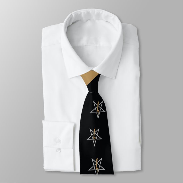 Anton LaVey Sigil Abstract Wave  Neck Tie {Gold} (Tied)
