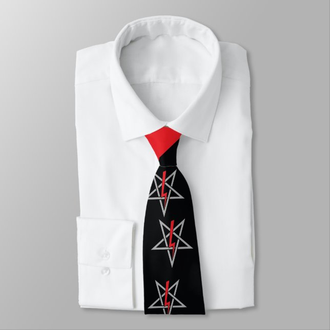 Anton LaVey Sigil Abstrct Wave {Red} Neck Tie (Tied)