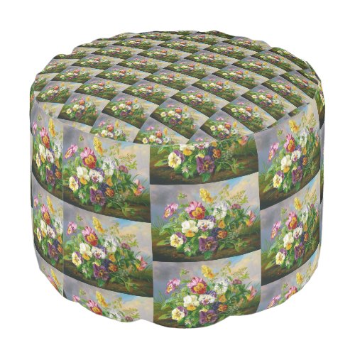 Anton Mollis Vintage  Floral Pansy Pouf