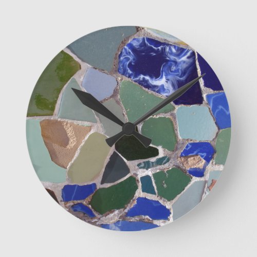 Antoni Gaudi Blue Mosaics Round Clock