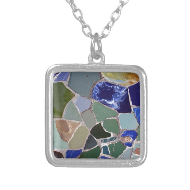Antoni Gaudi Blue Mosaics Silver Plated Necklace (Front)