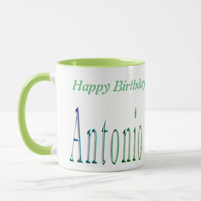 Antonio, Happy Birthday Logo, Green Combo  Mug (Left)