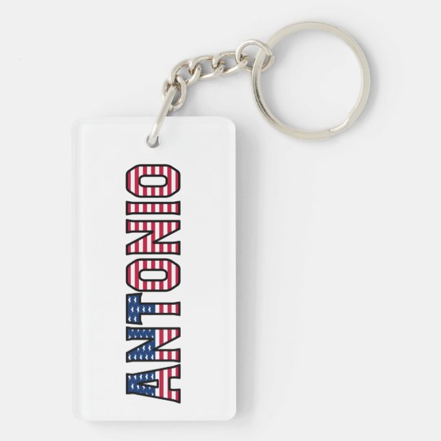Antonio Name First Name USA Flag Keychain (Back)