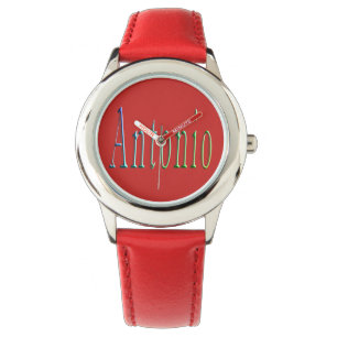 Antonio, Name, Logo, Boys Red Leather Watch. Watch