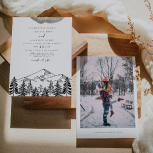 ANTORA Modern Black White Pine Mountain Wedding Invitation