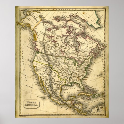 Antquie Map of North America Poster