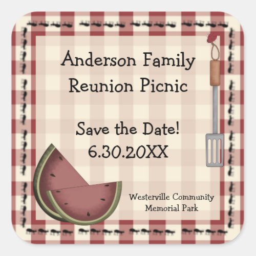 Ants and Watermelon Picnic Save the Date Square Sticker