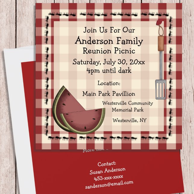 Ants and Watermelon Summer Picnic Invitation (Creator Uploaded)