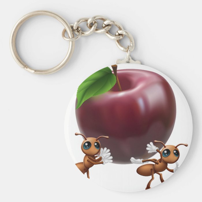 Ants carrying a big apple keychains