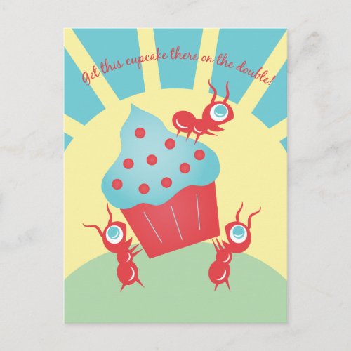 Ants Carrying a Cupcake Postcard