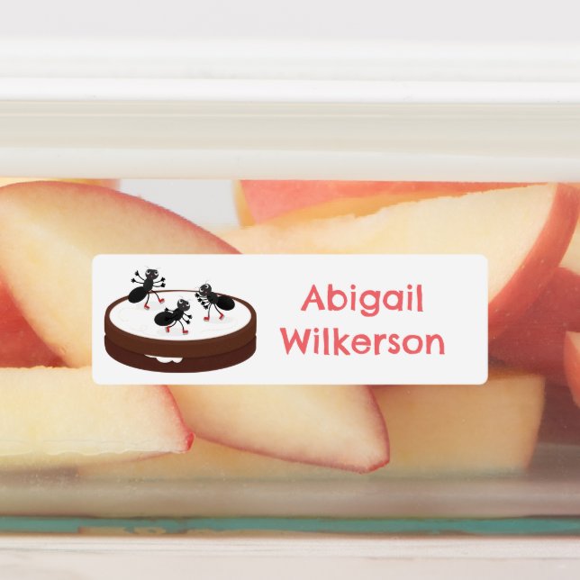 Ants ice skating on cookie cartoon personalized labels (Affixed)