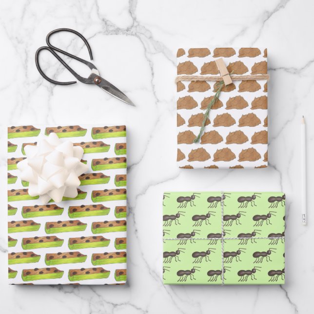 Ants on a Log Celery Peanut Butter Raisins Foodie Wrapping Paper Sheets (Front)