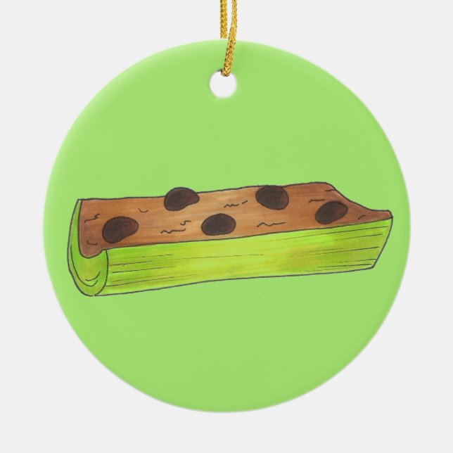 Ants on a Log Peanut Butter Celery Raisins Snack Ceramic Ornament (Front)